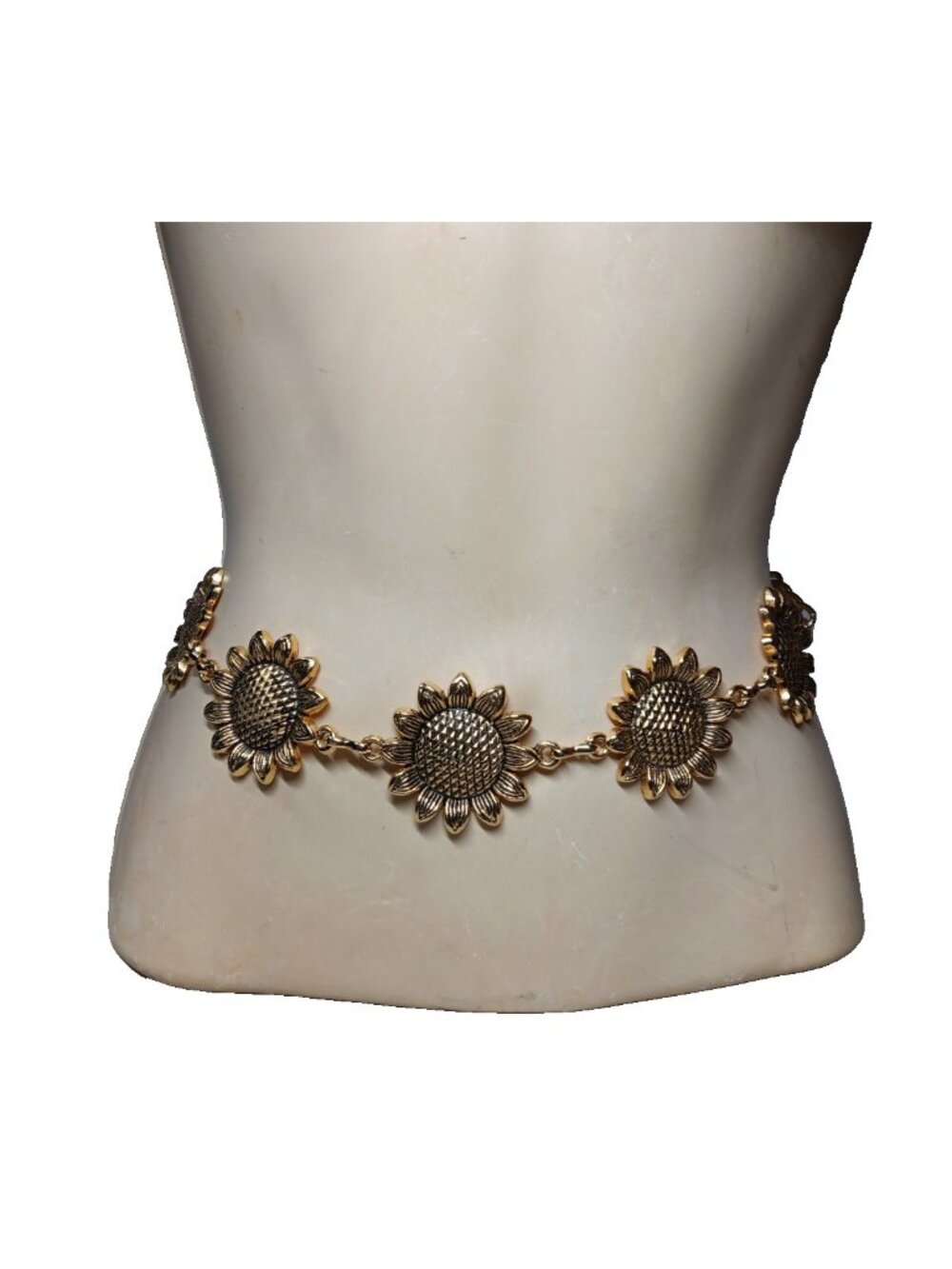 Gold Tone Chain Belt Sunflowers Chunky Jewelry Statement up to 38" Summer Spring - Picture 10 of 13
